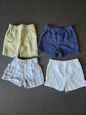 Kids 4-Pack Cotton Shorts Set - Navy, Light Blue Gingham, Blue Plaid, Olive 0-3M